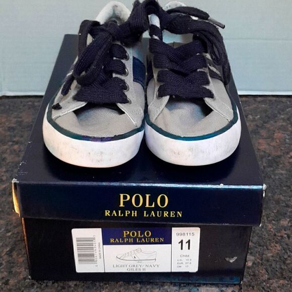 Polo Giles 11 Light Grey and Navy Sneakers...Size 11.  "as is".. - Picture 1 of 9